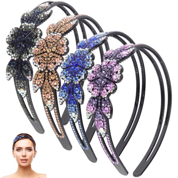 Accessories - Sparkly Rhinestone Hair Hoop with Teeth Comb Non Slip Wide Headband for Women